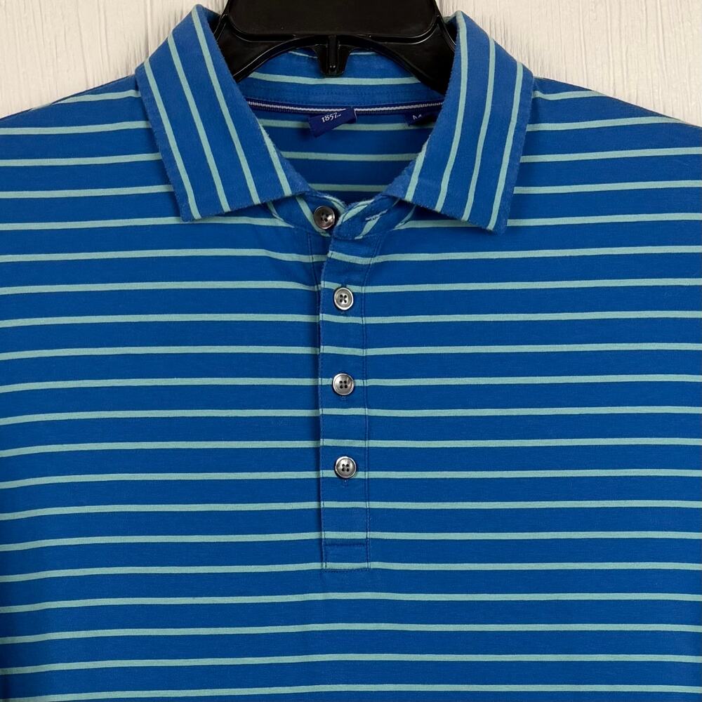Foot Joy FJ polo shirt men’s Med blue stripe Pima cotton spandex blend - Picture 2 of 6